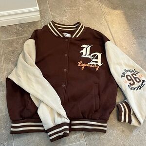Refuge Varsity Jacket - Brown and Cream